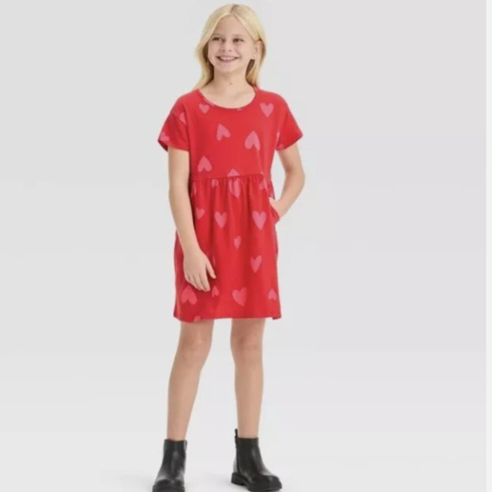 Cat & Jack Girls' XXL 16/18 Plus Red Short Sleeve Dress